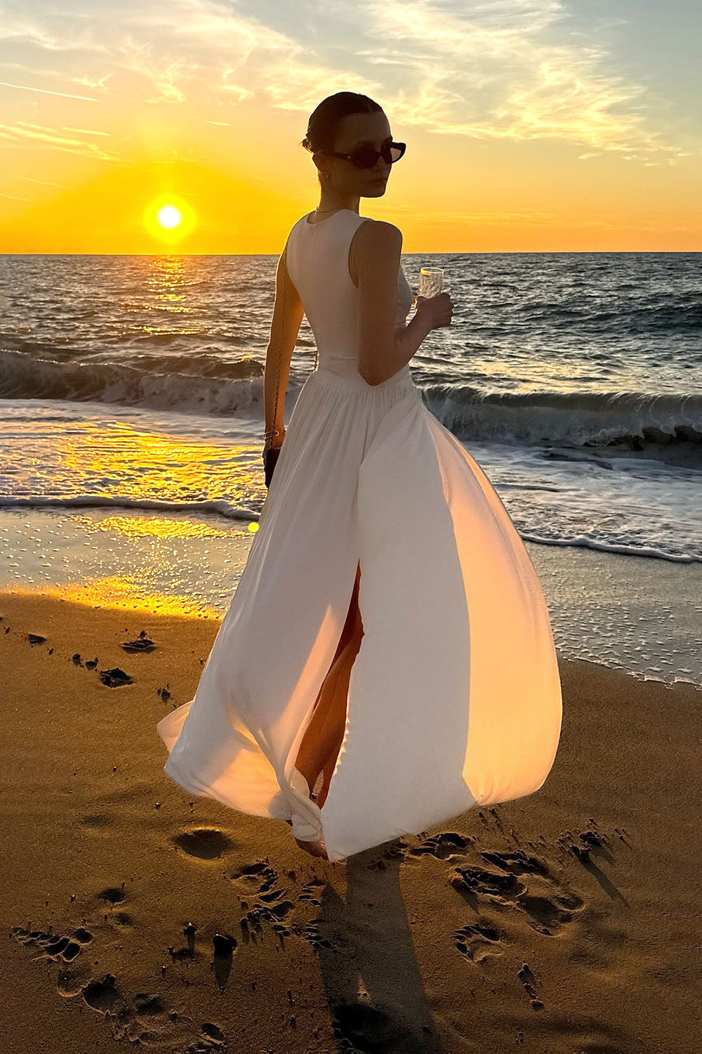 Draped Side Tail Slit Gown