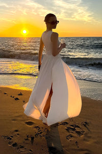 Draped Side Tail Slit Gown