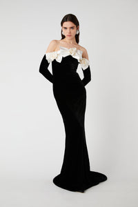 Duchesse Bows Off The Shoulder Velvet Gown