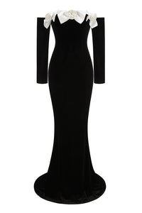 Duchesse Bows Off The Shoulder Velvet Gown