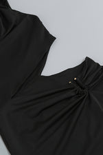 Elliptical Cutout Thigh-Slit One-Shoulder Midi Dress In Black