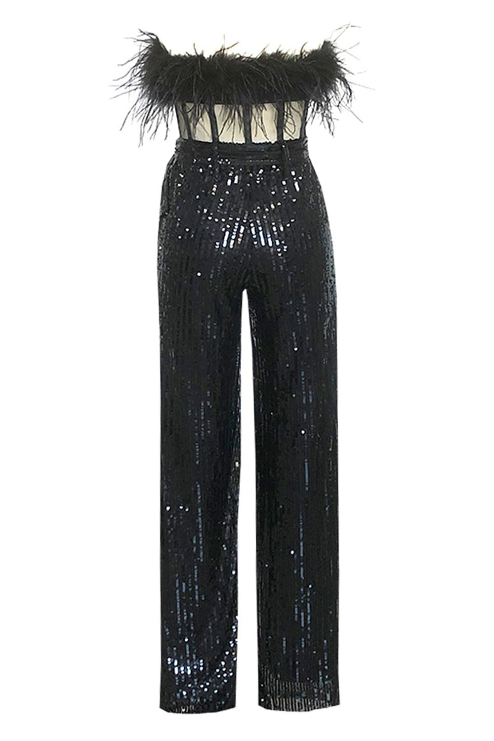 Feather-Trim Strapless Sequin-embellished Jumpsuits