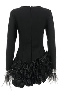 Feather Crystal Ruffle Mini Dress