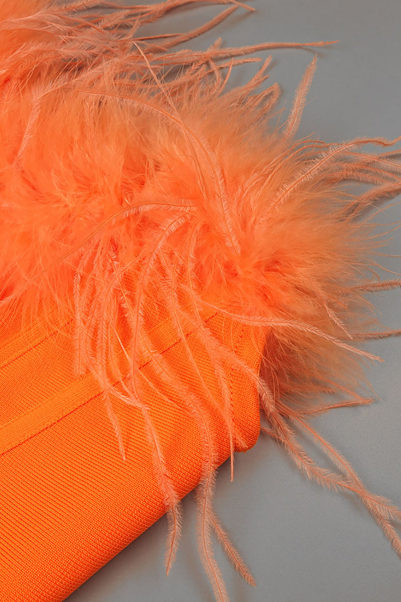 Feather Trim Bandag Bustier in Orange and Sequin Relaxed Fit