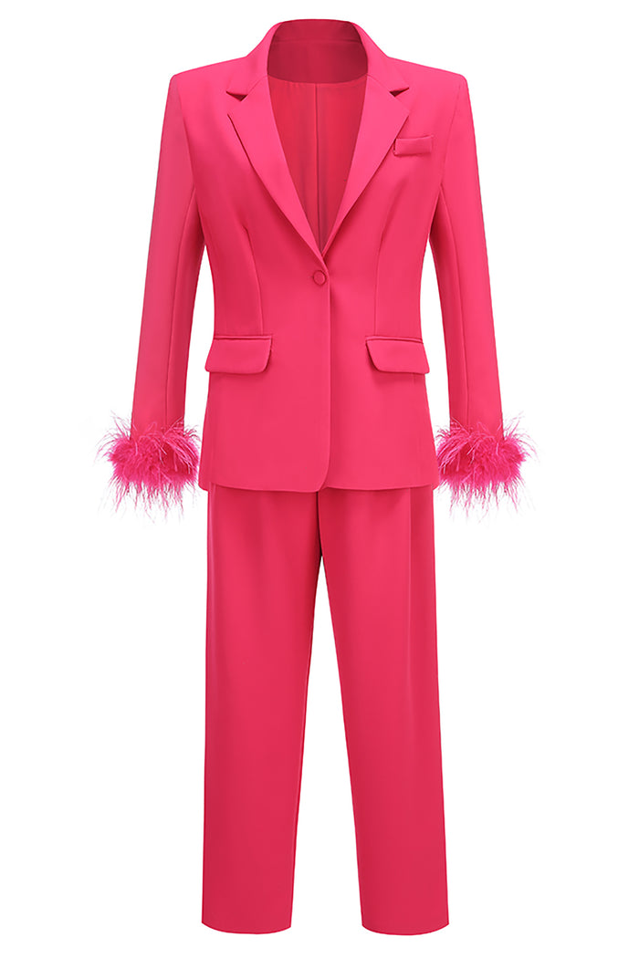 Feather Trim Blazer & Trousers Suits