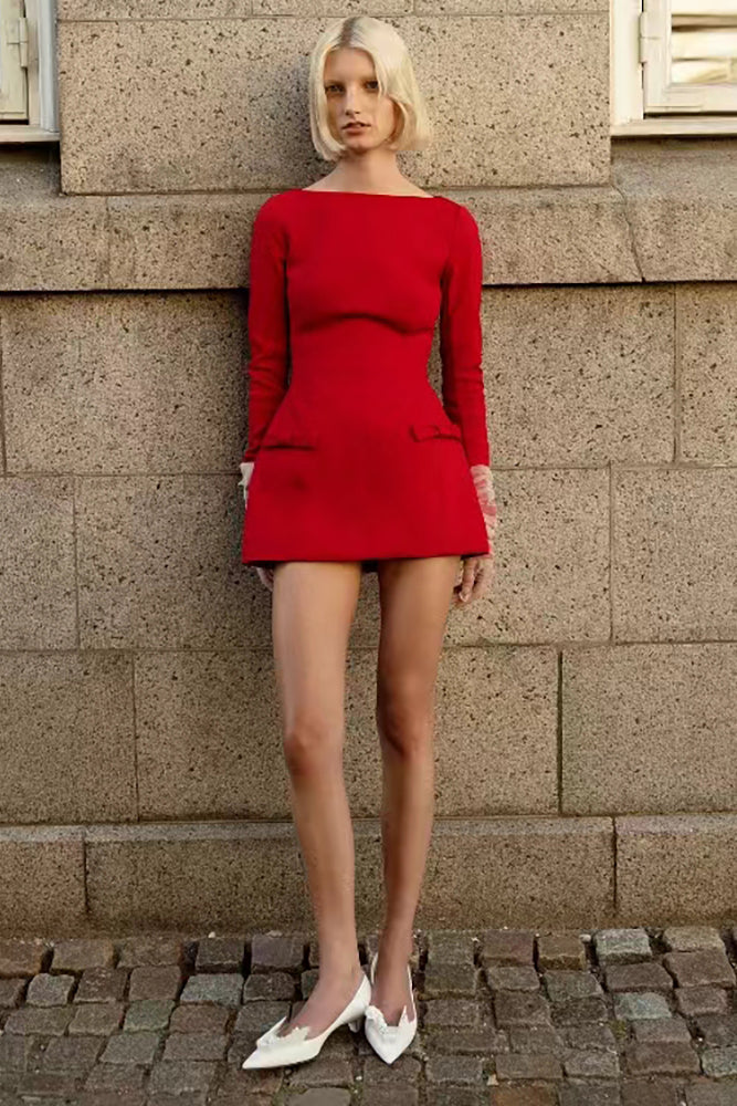 Fitted Gabardine Mini Dress in Red IULOVER Fitted Gabardine Mini Dress in Red IULOVER