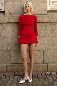 Fitted Gabardine Mini Dress in Red