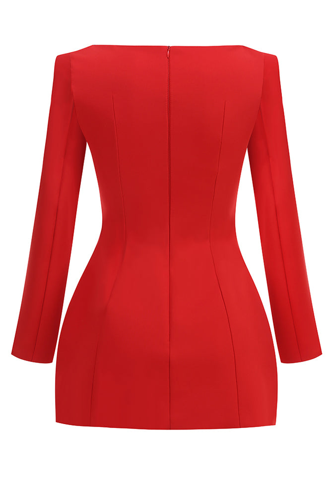 Fitted Gabardine Mini Dress in Red