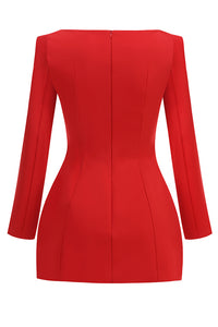 Fitted Gabardine Mini Dress in Red