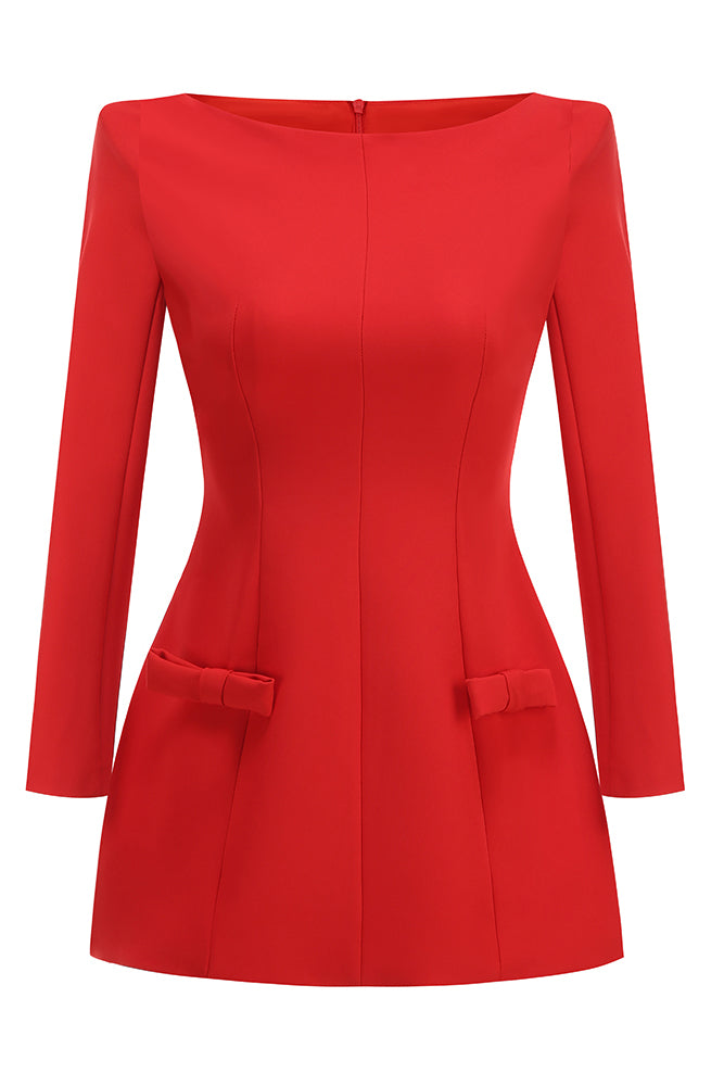 Fitted Gabardine Mini Dress in Red