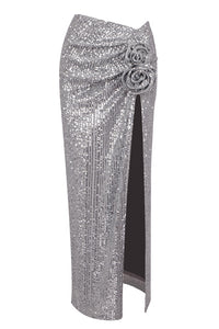 Floral-applique Sequined Slit Maxi Skirts