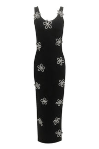 Floral Crystal Applique Body-Con Maxi Dress