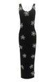 Floral Crystal Applique Body-Con Maxi Dress