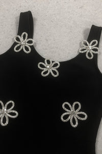 Floral Crystal Applique Body-Con Maxi Dress