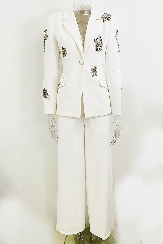 Floral Embellished Blazer Pant suit