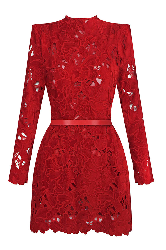 Floral Embroidered Long Sleeve Mini Dress