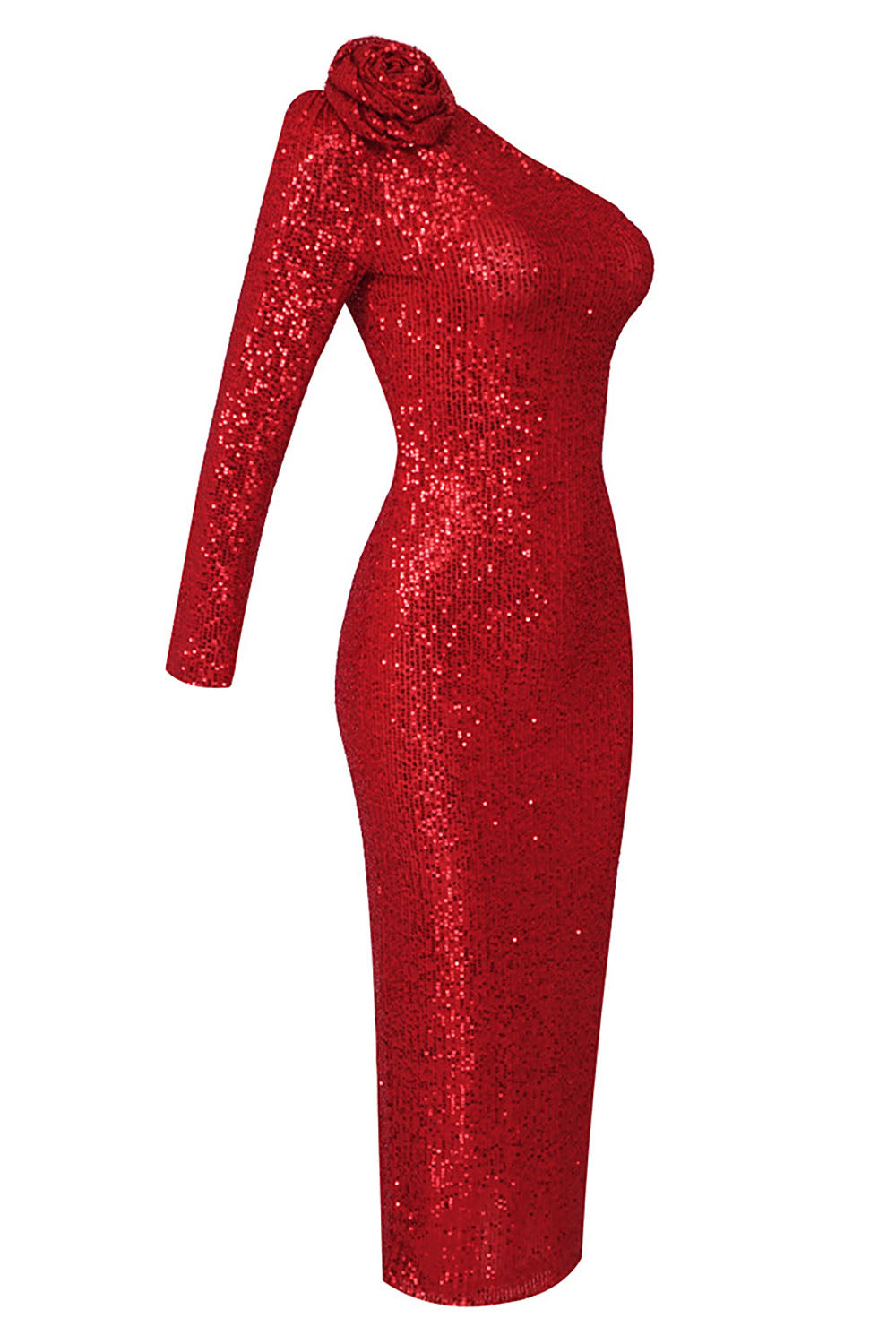 Floral One Shoulder Sequin Bandage Dress IULOVER Floral One Shoulder Sequin Bandage Dress IULOVER