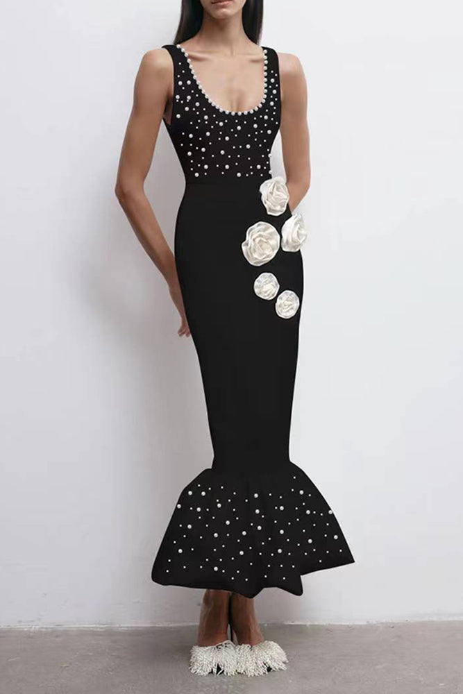 Floral Pearl Detailed Mermaid Dress