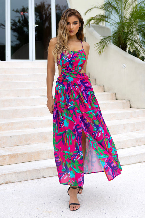 Floral Printed A-Line Maxi Dress IULOVER Floral Printed A-Line Maxi Dress IULOVER
