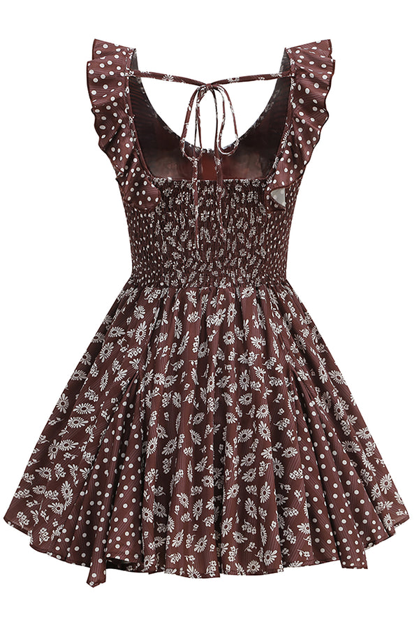 Floral Scoop Neck Ruffle Dress