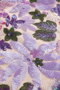 Floral Sequin Embroidery Two Piece Dress in Purple