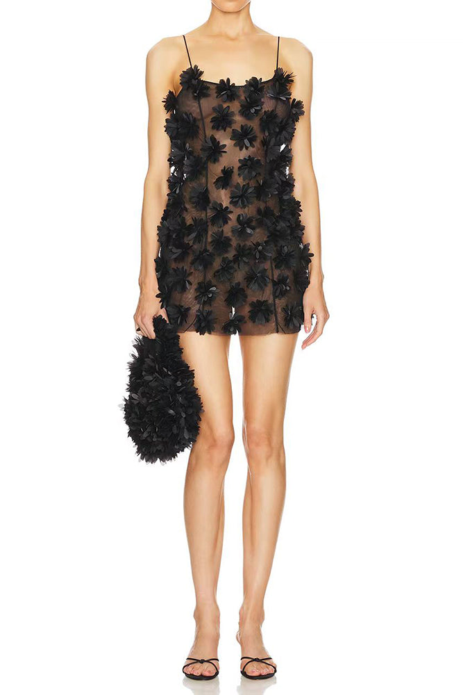 mesh inserted embellished mini dress Beaded Mesh Mini Dress With Strapless Neckline And Flared Skirt
