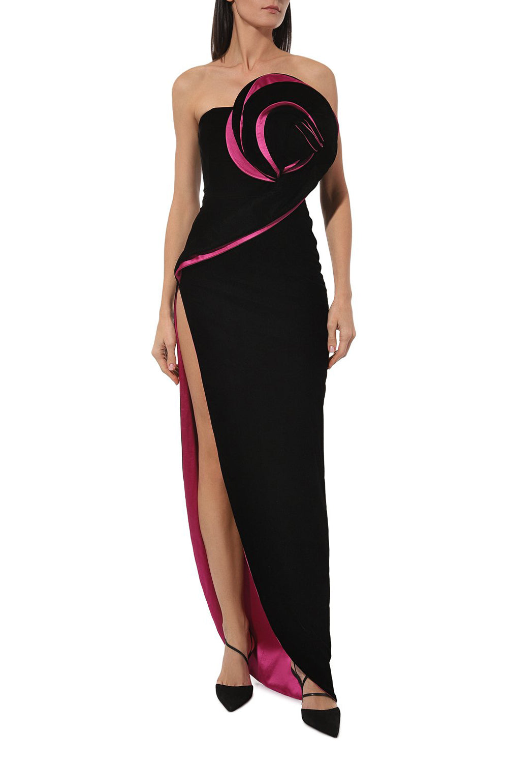 Flower-shaped Drapery Asymmetrical Velvet Maxi Dress