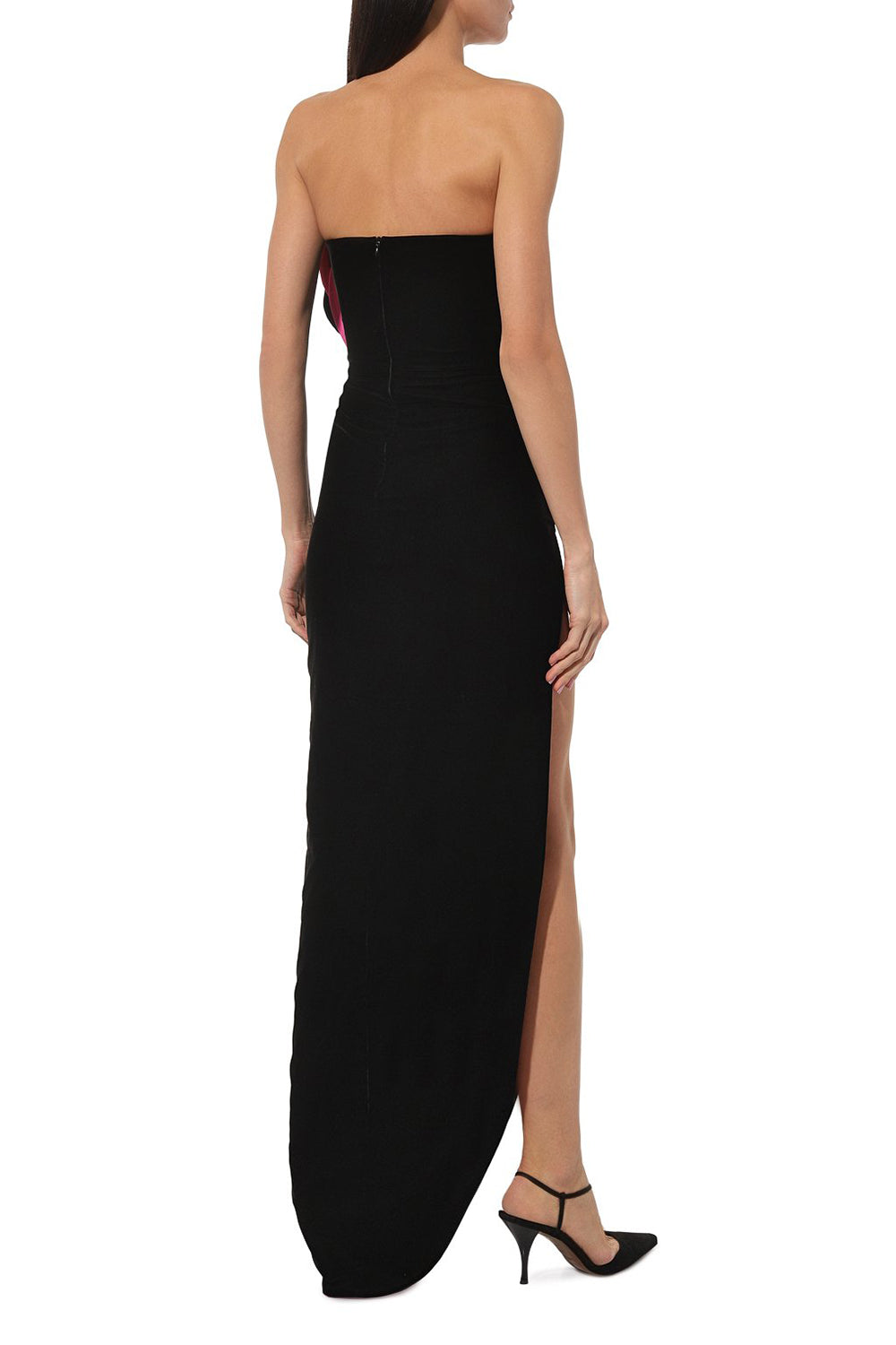 Flower-shaped Drapery Asymmetrical Velvet Maxi Dress