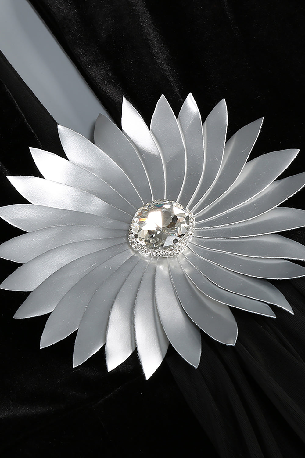 Flower Belt V-Neck Long Sleeved Maxi Dress In Black