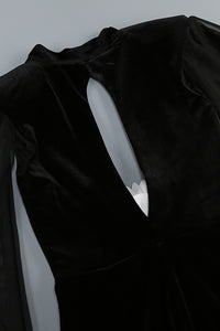 Flower Belt V-Neck Long Sleeved Maxi Dress In Black