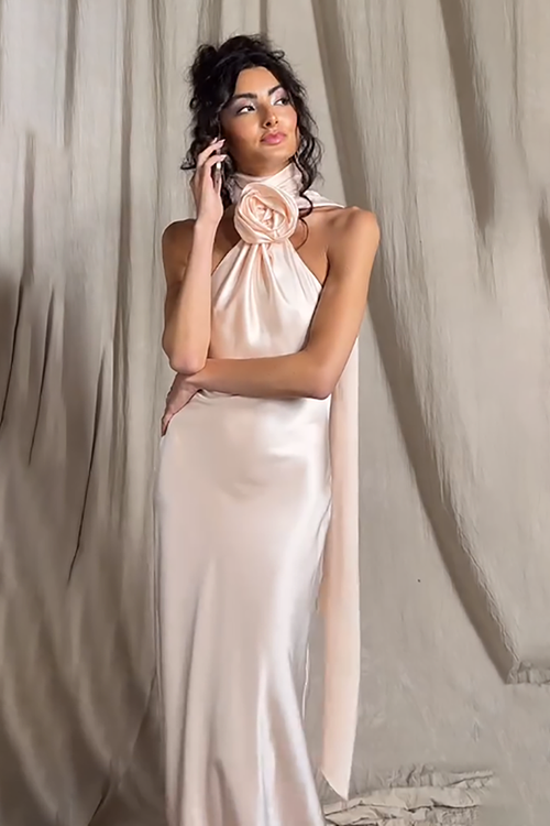 Flower Halter Draped Bridal Maxi Dress – IULOVER