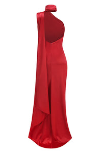 Flower Halter Draped Bridal Maxi Dress in Burgundy