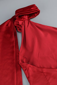 Flower Halter Draped Bridal Maxi Dress in Burgundy