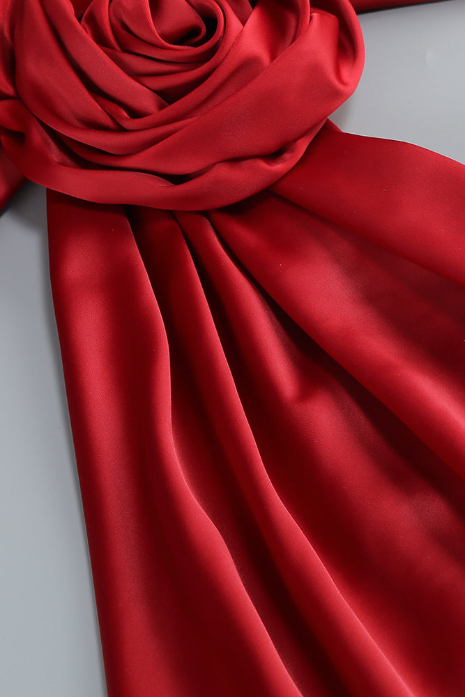 Flower Halter Draped Bridal Maxi Dress in Burgundy