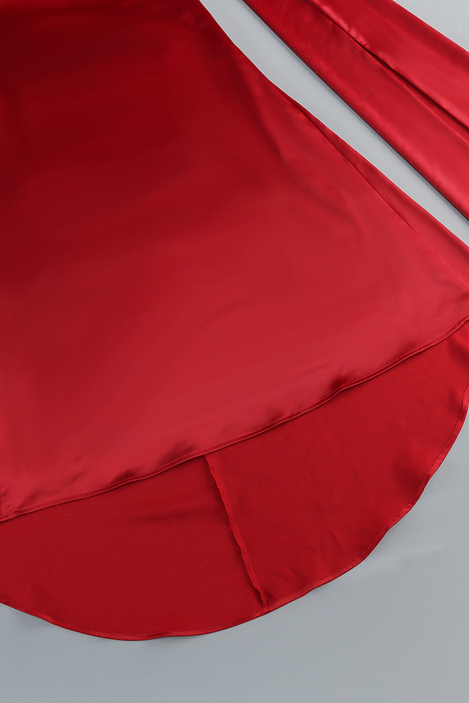 Flower Halter Draped Bridal Maxi Dress in Burgundy