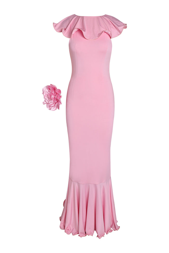 Flower Mermaid Maxi Gown in Pink