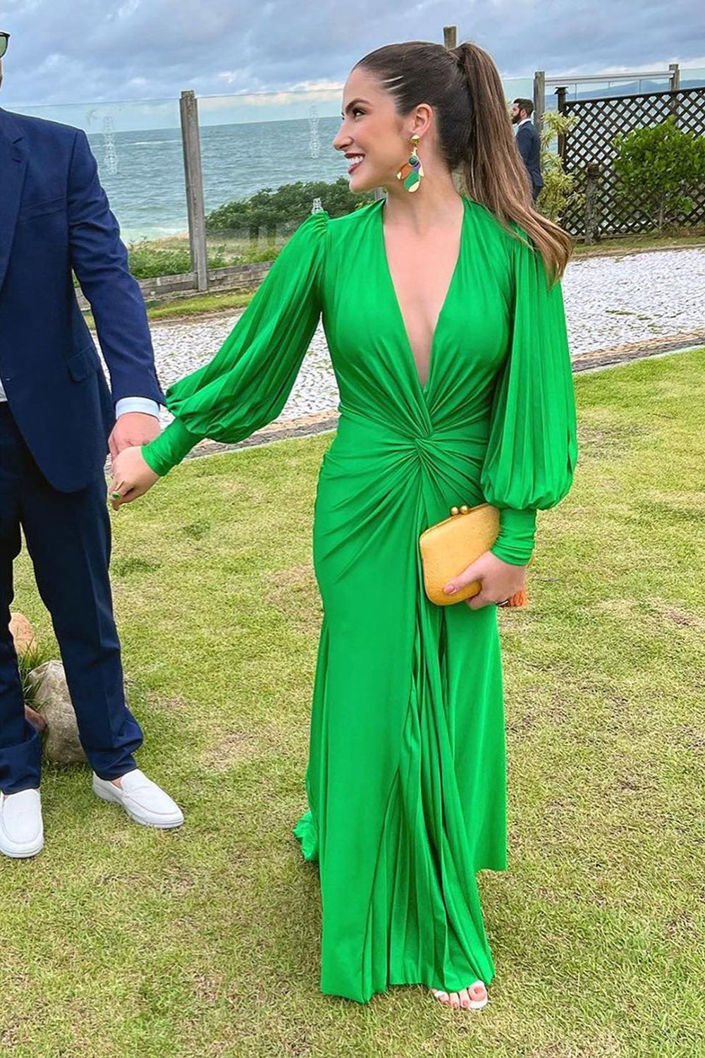Gathered Bouffant Sleeve Maxi Dress in Green Green / Medium Gathered Bouffant Sleeve Maxi Dress in Green Green / Medium