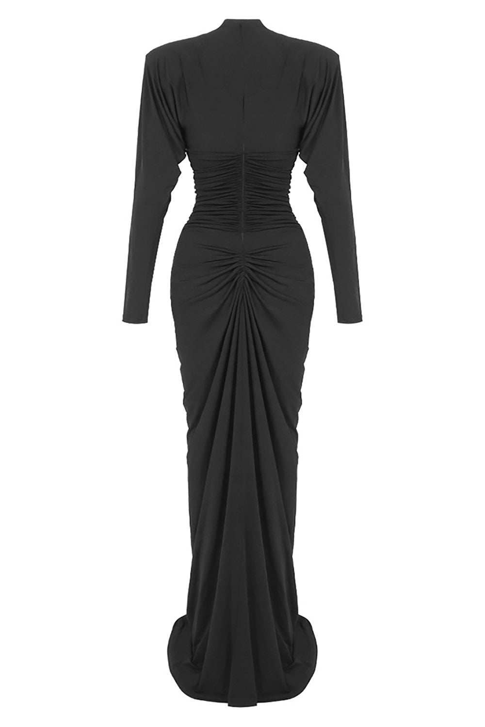 Gathered Crystal Bodycon Contour Maxi Dress in Black