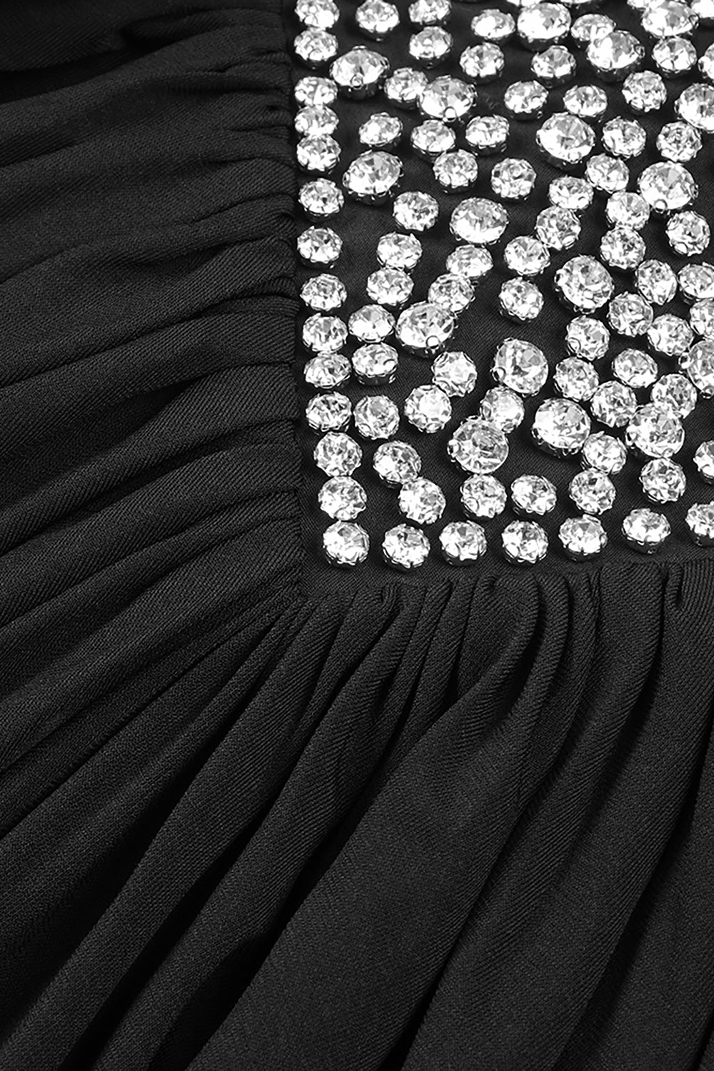 Gathered Crystal Bodycon Contour Maxi Dress in Black
