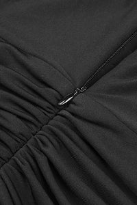 Gathered Crystal Bodycon Contour Maxi Dress in Black