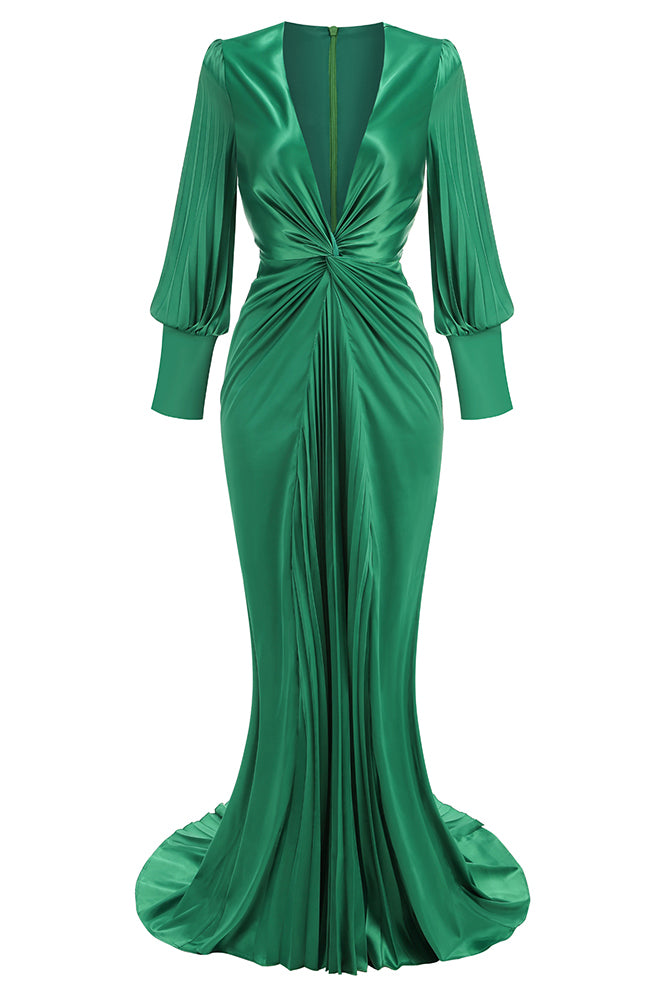 Gathered Bouffant Sleeve Maxi Dress in Green IULOVER Gathered Bouffant Sleeve Maxi Dress in Green IULOVER
