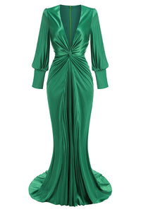 Gathered Bouffant Sleeve Maxi Dress in Green – IULOVER