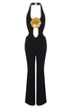 Gold Lining Flower Details Jumpsuit