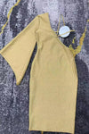 Gold Sparkling Diamond One Shoulder Tight Midi Bandage Dress
