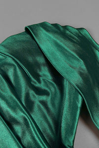 Vestido maxi verde sem alças drapeado com fenda