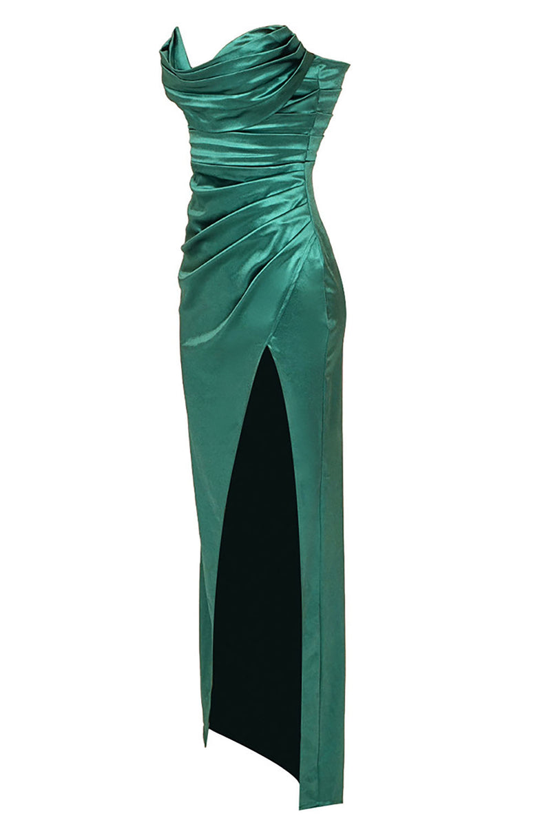 Green Strapless Draped Slit Maxi Dress – IULOVER