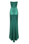 Green Strapless Draped Slit Maxi Dress