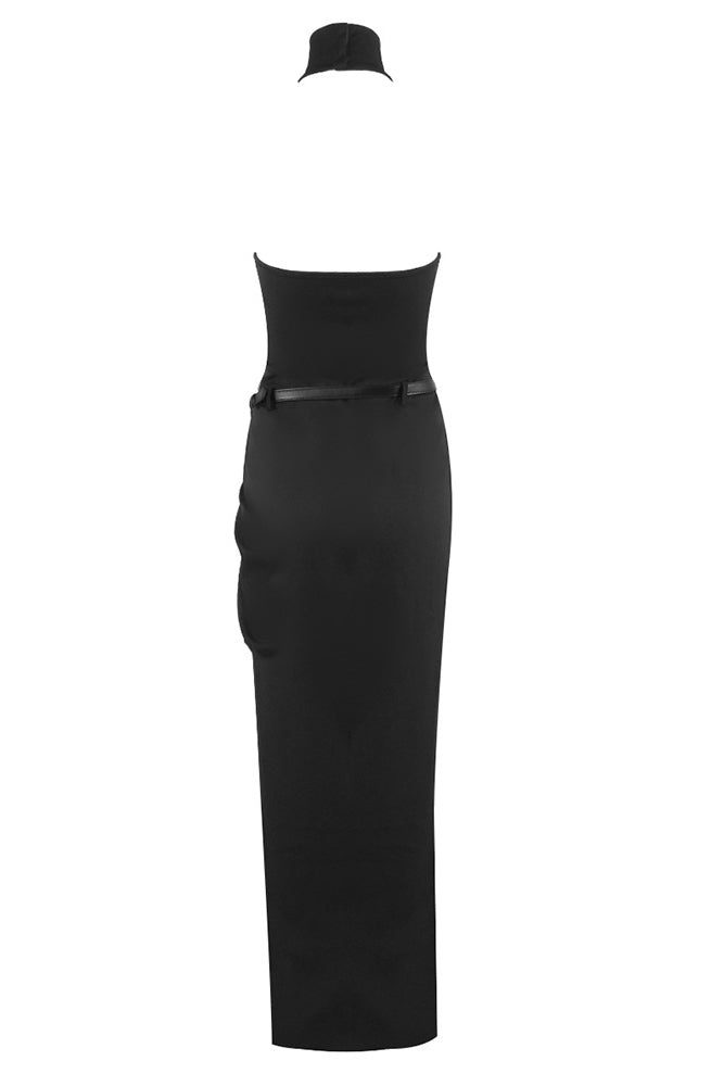 Halter-neck Form-Fitting Belt Maxi Dress IULOVER Halter-neck Form-Fitting Belt Maxi Dress IULOVER