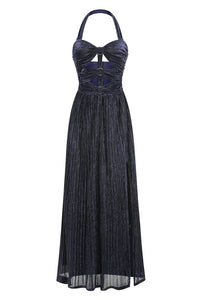 Halter-neck Ring-detail Pleated Gown