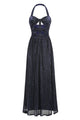 Halter-neck Ring-detail Pleated Gown